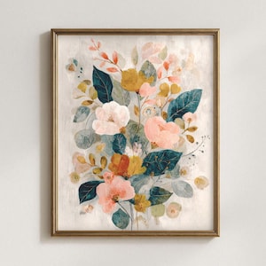 PRINTABLE Vintage Botanical Painting – Earth Tone Floral Print, Boho Cottagecore Decor, Digital Watercolor, Maximalist Eclectic Wall Art
