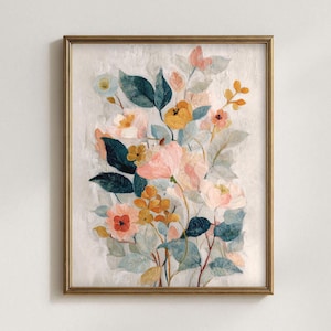 PRINTABLE Vintage Botanical Painting – Earth Tone Floral Print, Boho Cottagecore Decor, Digital Watercolor, Maximalist Eclectic Wall Art