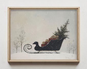 Rustic Christmas Sleigh Wall Art | Farmhouse Christmas Digital Download | Vintage Holiday Winter Print | Antique Sleigh Printable Artwork