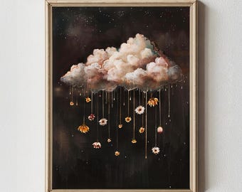 Flower Cloud Wall Art Printable Dark Cottagecore Decor | Surreal Floral Print | Moody Botanical Download