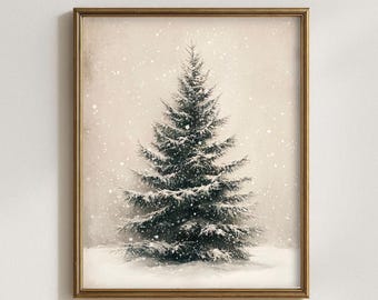 Moody Christmas Wall Art | Evergreen Tree Print | Rustic Winter Decor | Holiday Cottagecore | Digital Download