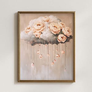 Floral Cloud Surreal Printable Flower Rain Wall Art | Moody Peony Painting | Romantic Boho Cottagecore