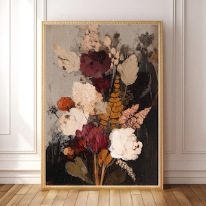 PRINTABLE Dark Botanical Floral Print – Moody Autumn Wall Art, Vintage Still Life Painting, Gothic Romantic Decor, Burgundy Wall Art