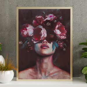 PRINTABLE Bold Floral Portrait Art | Moody Feminine Wall Decor | Dark ...