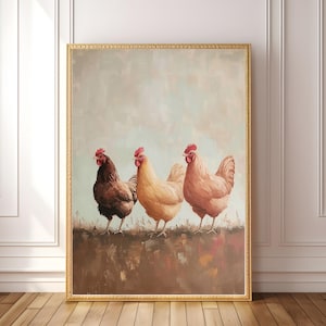 PRINTABLE Farmhouse Chicken Wall Art | Whimsical Barnyard Digital Download | Rustic Country Kitchen Decor Printable | Cottagecore Print
