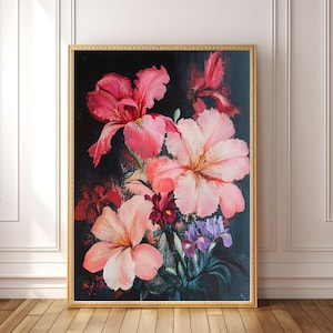 PRINTABLE Moody Floral Wall Art | Bold Botanical Flower Print | Dark Cottagecore Decor | Modern Vintage Decor | Maximalist Home Decor