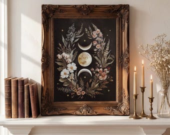 Felix Hernandez 3 Moons アートプリント Triple Moon Goddess Wall Art Printable Botanical Lunar Phase Deco