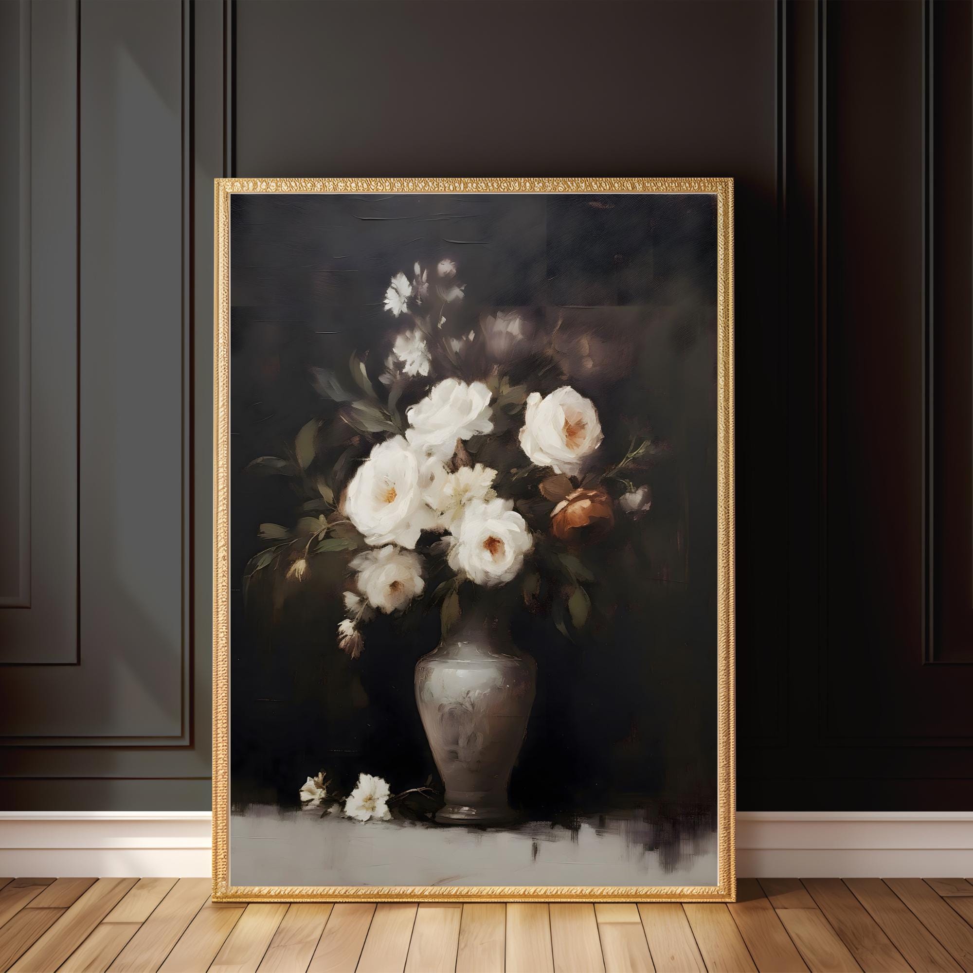 PRINTABLE Dark Floral Still Life Print – White Rose Digital Wall Art ...