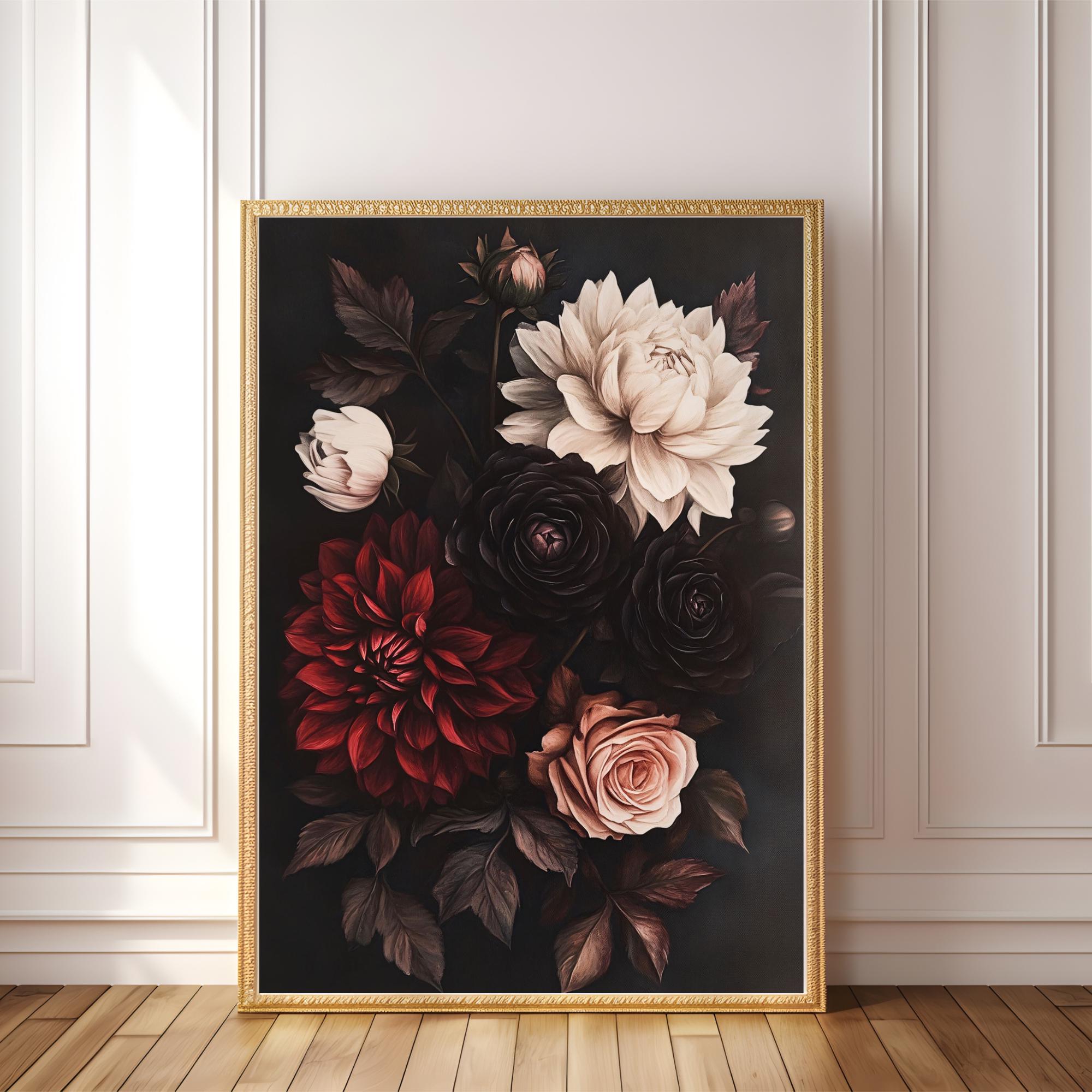 Dark Moody Floral Print | PRINTABLE Gothic Flower Wall Art | Vintage ...