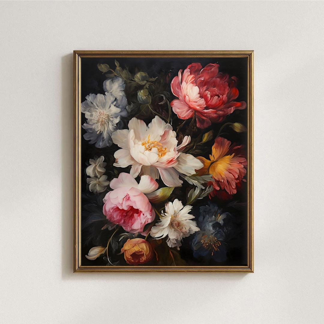 Vintage Moody Floral Printable Dark Academia Botanical Wall Art ...