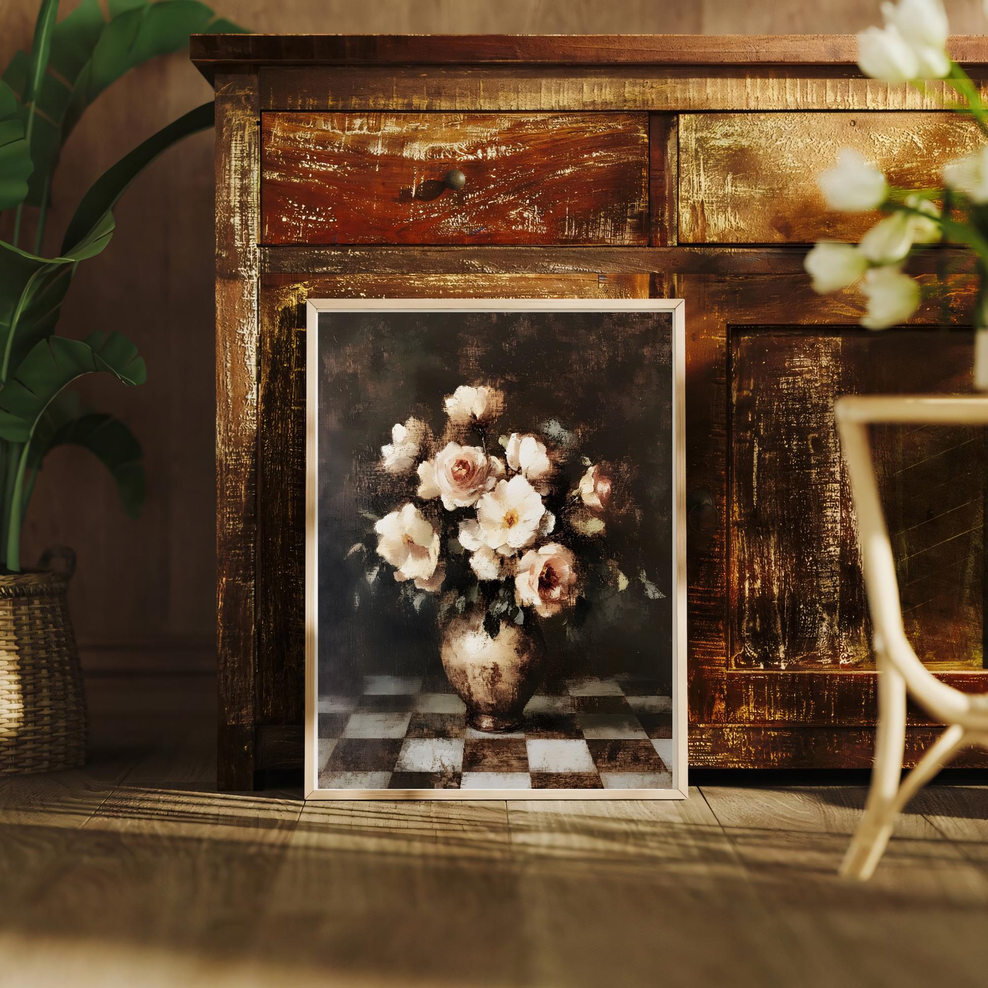 PRINTABLE Dark Floral Still Life Print – Vintage Rose Wall Art, Moody ...