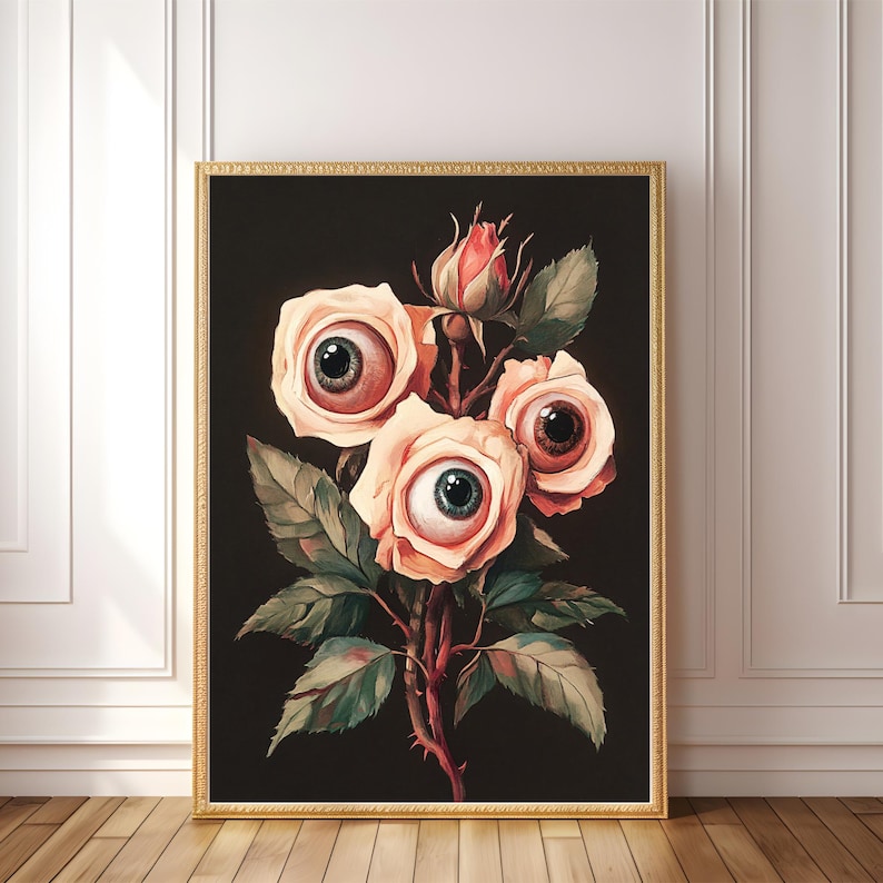 PRINTABLE Floral Eyeball Painting, Dark Coquette Wall Art, Pastel Goth ...