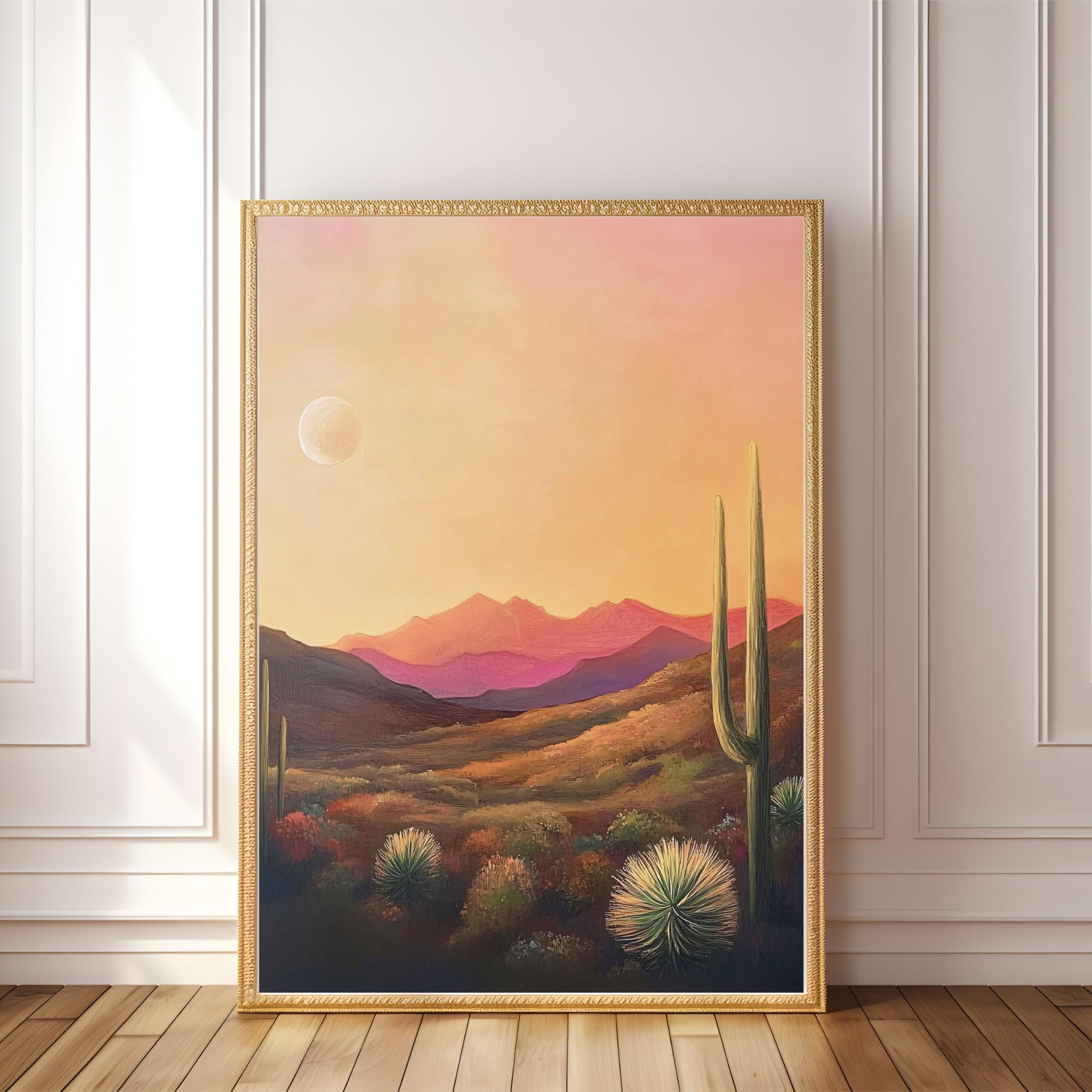 PRINTABLE Desert Sunset Wall Art | Southwestern Cactus Landscape Print ...