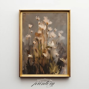 PRINTABLE Neutral Wildflower Wall Art – Moody Botanical Digital Print, Rustic Floral Painting, Earth Tone Decor, Cottagecore Digital Artwork