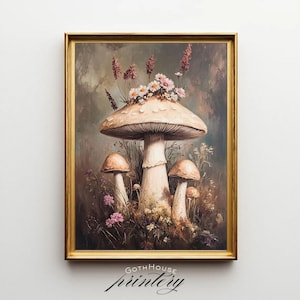 DRUCKBARE Pilz Bouquet Wand Kunst | Skurrile Cottagecore Wanddekoration | Feenkern Wald Digital Druck | Botanischer Fliegenpilz Download
