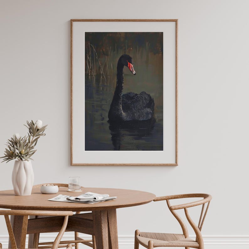 Rustic Black Swan Wall Art Printable Gothic Cottagecore Decor | Moody Farmhouse Print | Dark Academia image 2