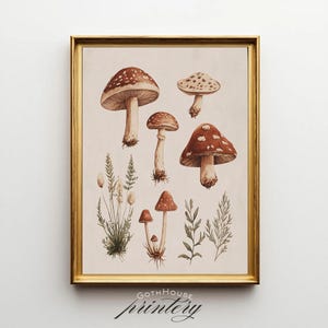 PRINTABLE Vintage Mushroom Wall Art | Cottagecore Fungi Digital Print | Botanical Toadstool Poster Download | Woodland Boho Print