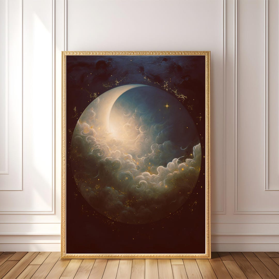 PRINTABLE Crescent Moon Wall Art – Mystical Cloudy Night Sky Digital ...