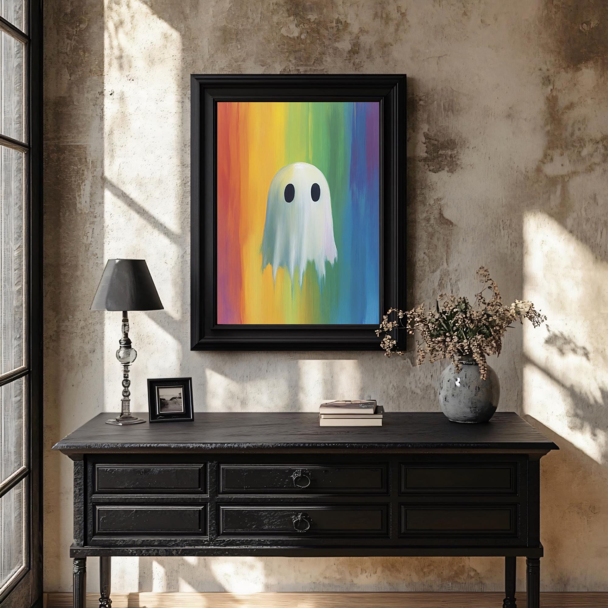 PRINTABLE Rainbow Ghost Painting | Pastel Goth Print | Retro Halloween