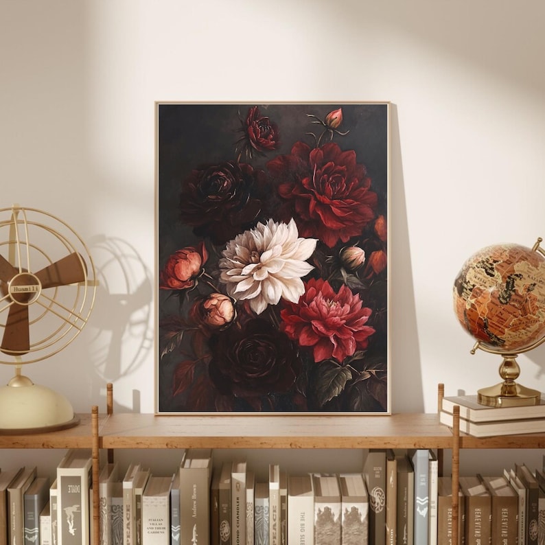 Dark Moody Floral Print | PRINTABLE Gothic Flower Wall Art | Vintage ...