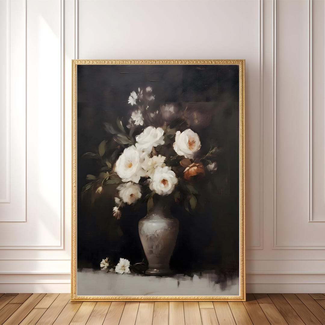 PRINTABLE Dark Floral Still Life Print – White Rose Digital Wall Art ...