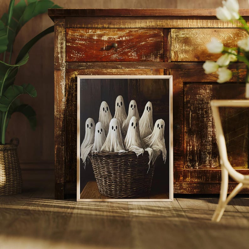 Ghosts in a Basket Digital Print | Ghost Printable Wall Decor | Cute ...