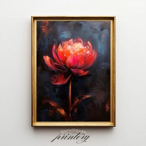 PRINTABLE Peony Oil Painting | Moody Floral Wall Art | Gothic Victorian Print | Dark Cottagecore Decor | Grunge Flower Art | Dark Flower Art