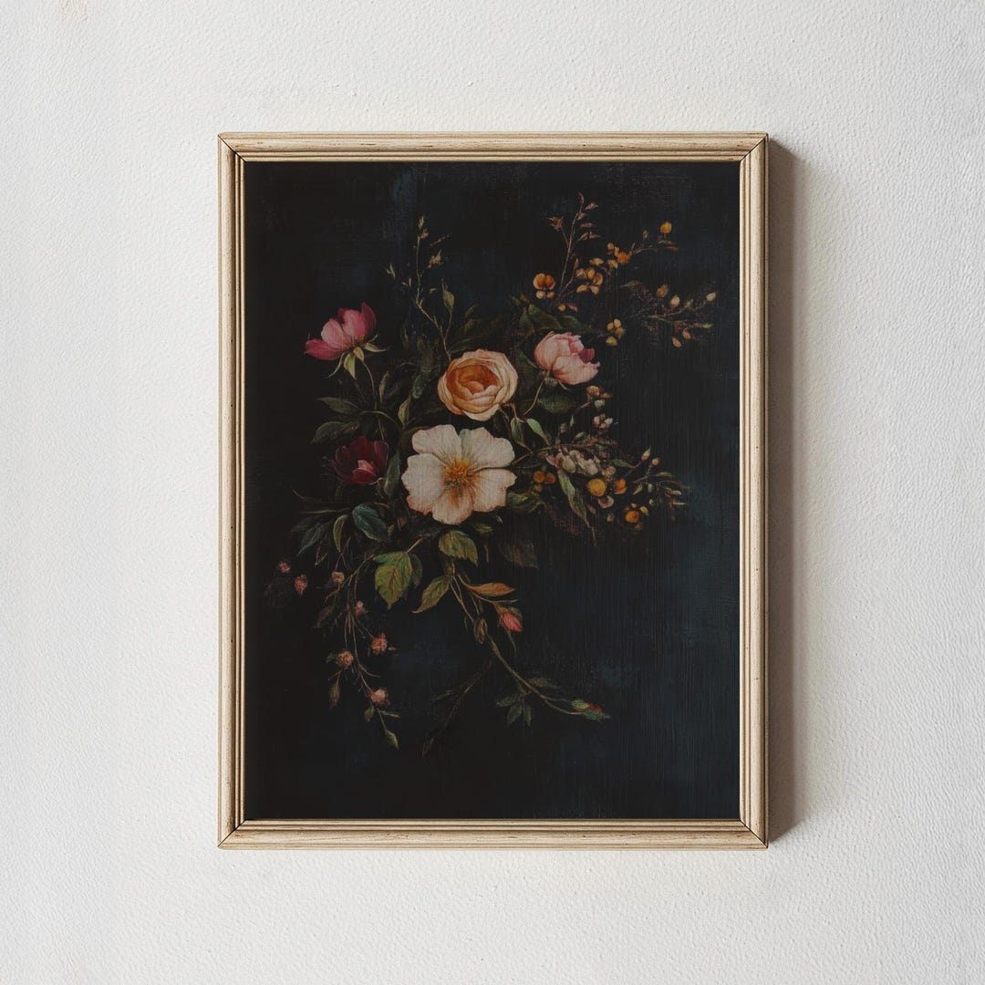 Vintage Moody Floral Printable Dark Academia Botanical Wall Art ...