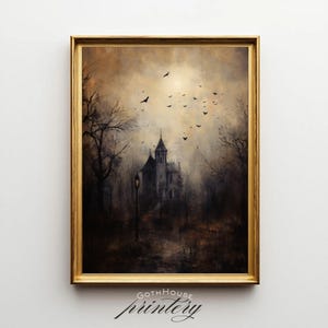 PRINTABLE Haunted House Wall Art | Gothic Victorian Mansion Print – Dark Spooky Forest | Moody Halloween Home Decor | Rustic Wall Art