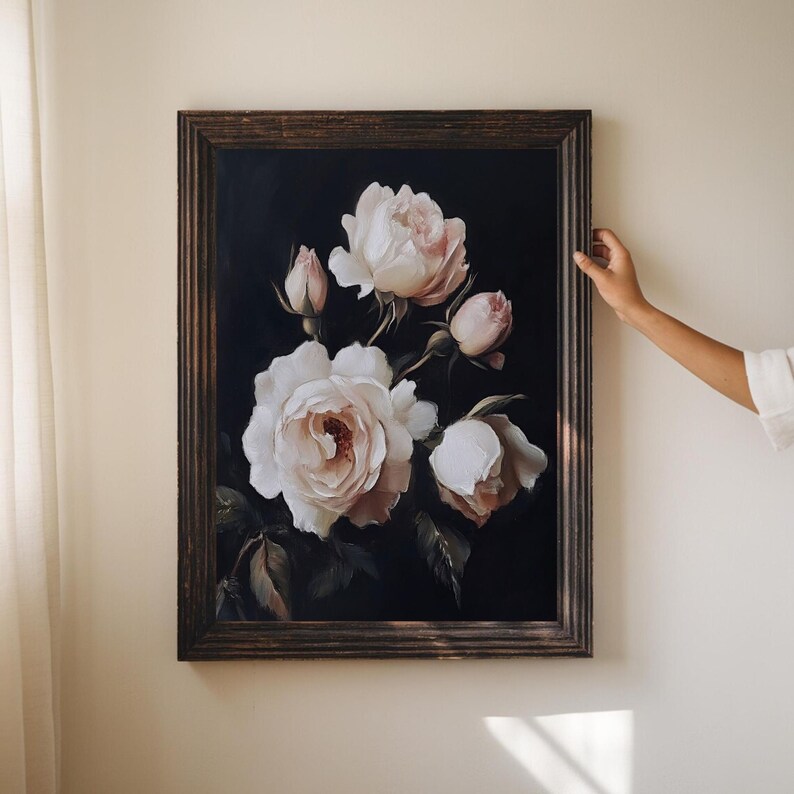 PRINTABLE Moody Floral Wall Art | White Roses Art Print | Dark ...