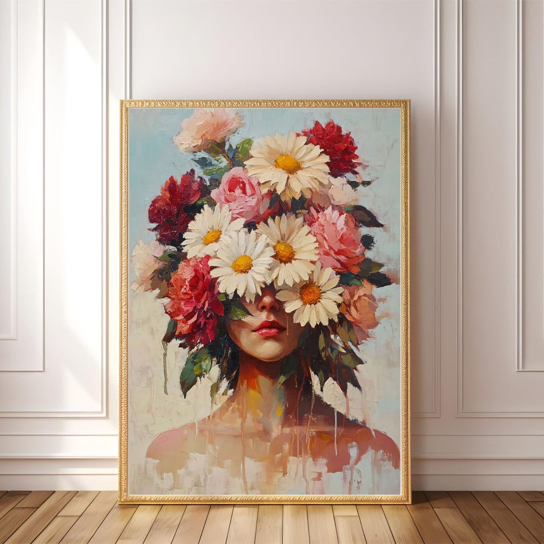 PRINTABLE Flower Head Painting, Surreal Portrait, Floral Face Print ...
