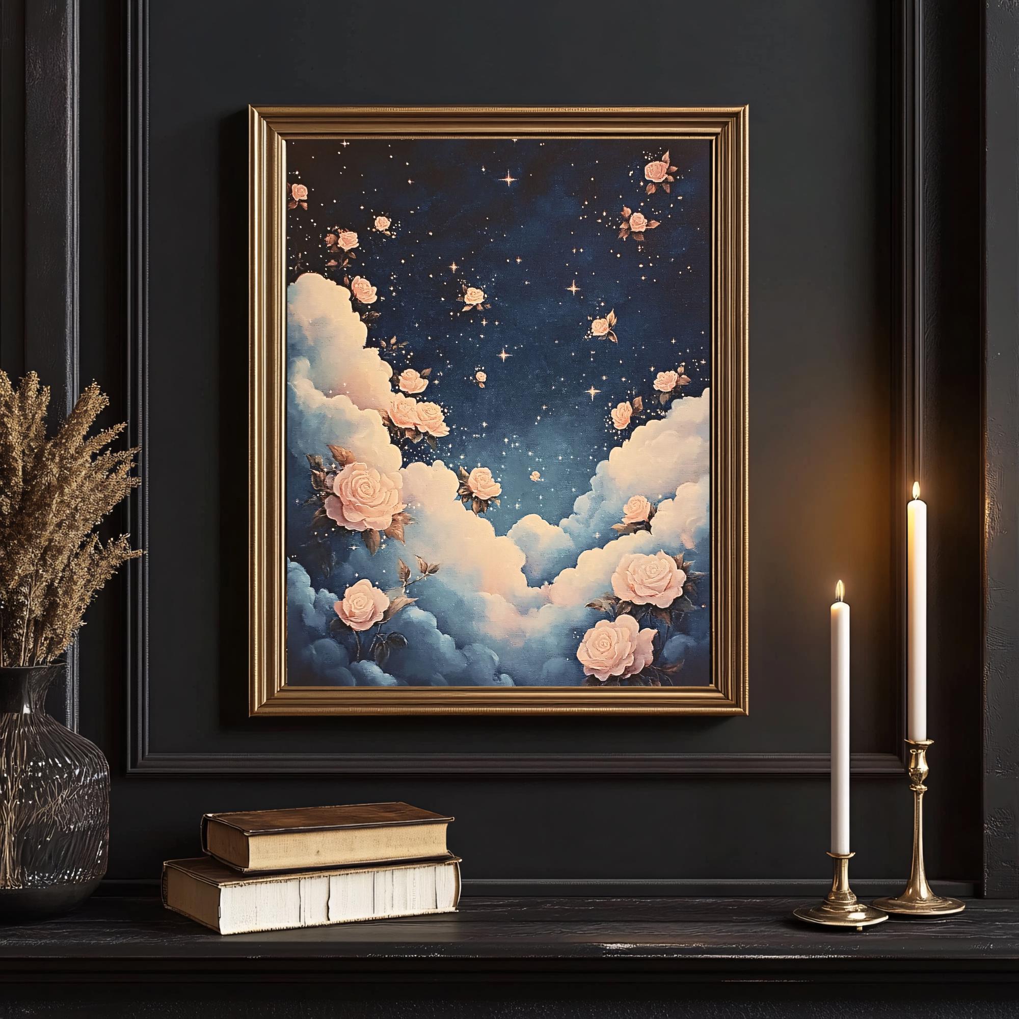 PRINTABLE Floral Cloud Art – Starry Night Sky Wall Decor, Celestial ...