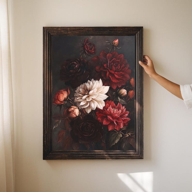 Dark Moody Floral Print | PRINTABLE Gothic Flower Wall Art | Vintage ...