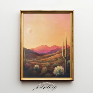 PRINTABLE Desert Sunset Wall Art | Southwestern Cactus Landscape Print | Warm Earth Tone Decor | Modern Boho Digital Art | Instant Download