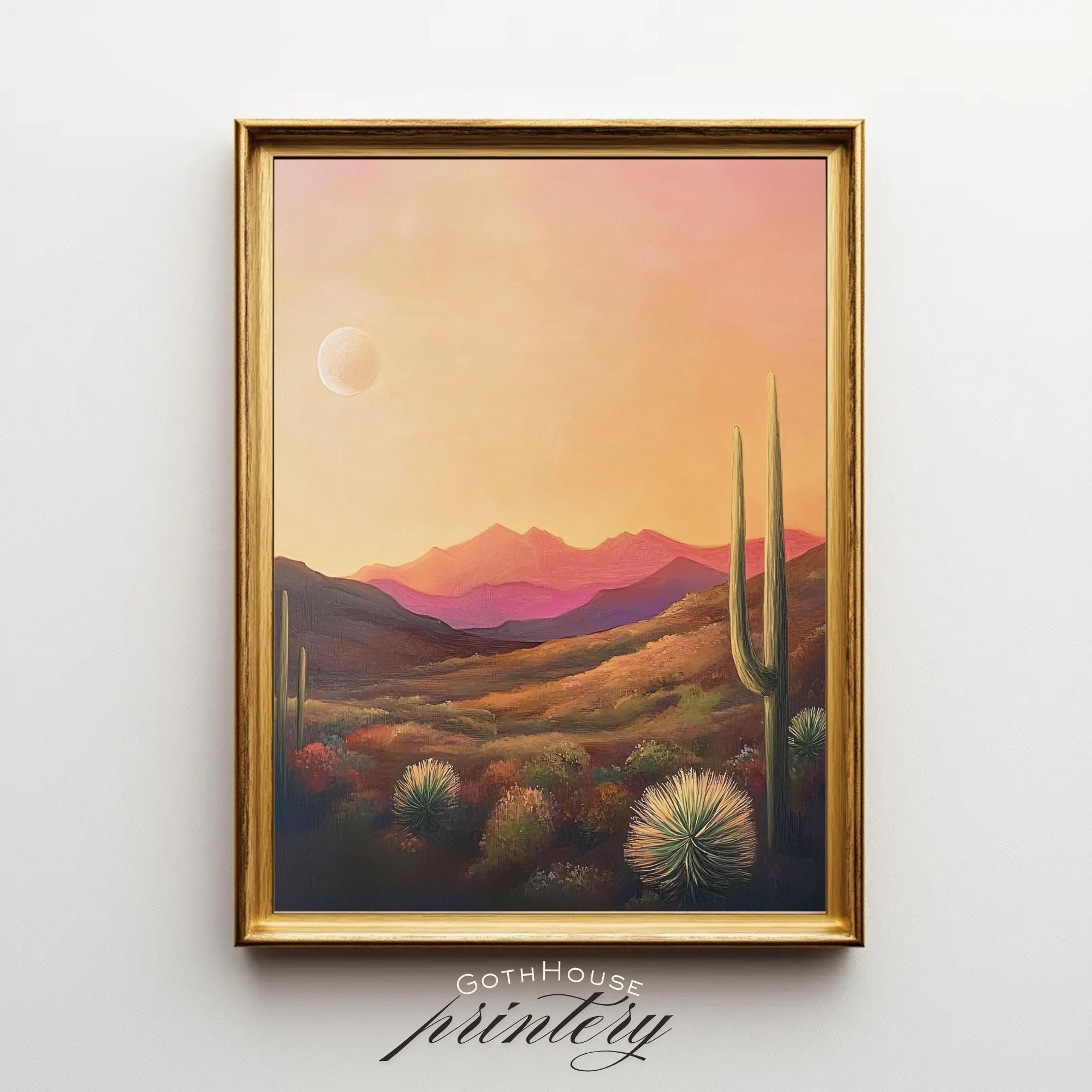 PRINTABLE Desert Sunset Wall Art | Southwestern Cactus Landscape Print ...