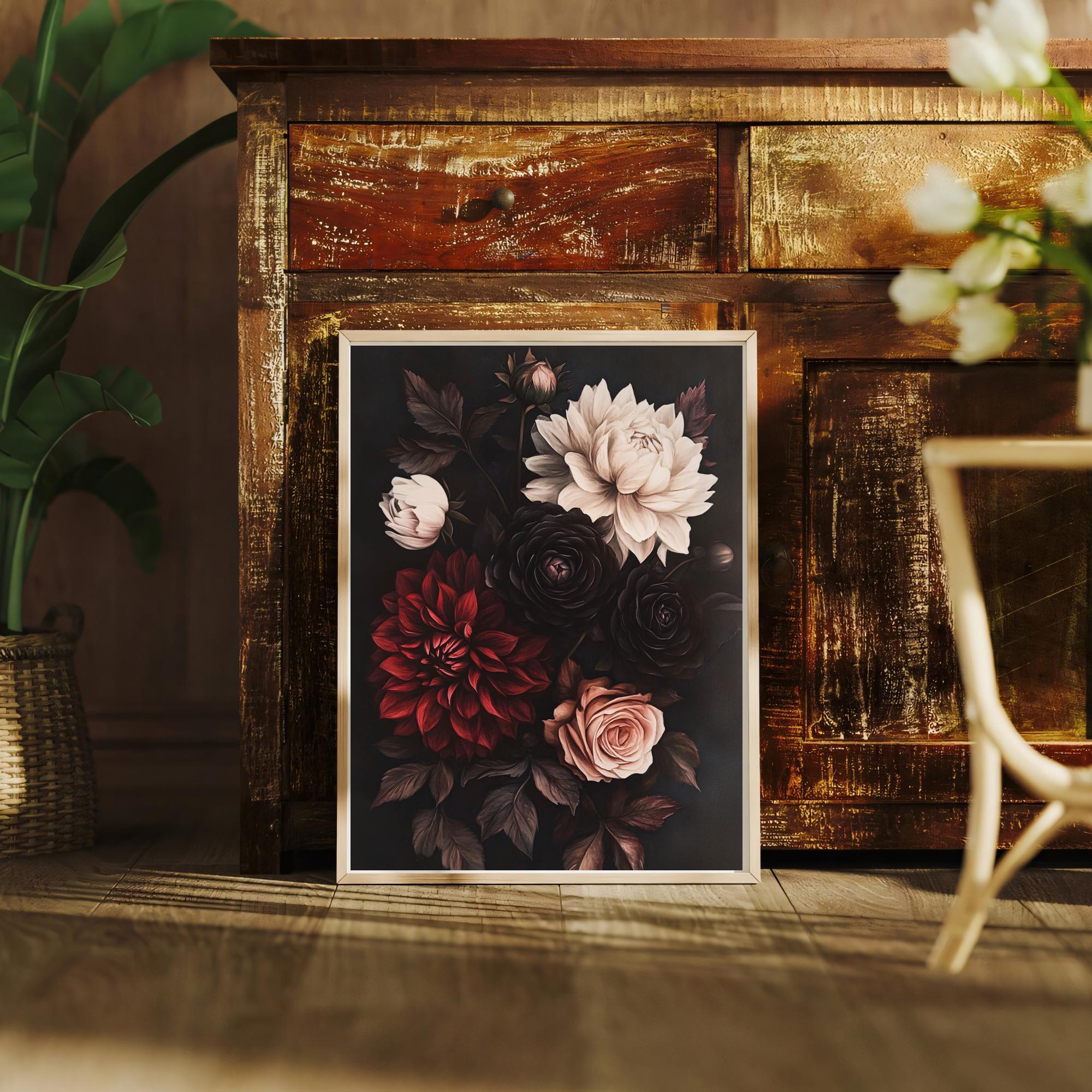 Dark Moody Floral Print | PRINTABLE Gothic Flower Wall Art | Vintage ...
