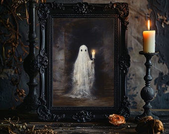Ghost Holding Candle Digital Art Print | Haunted Gothic Wall