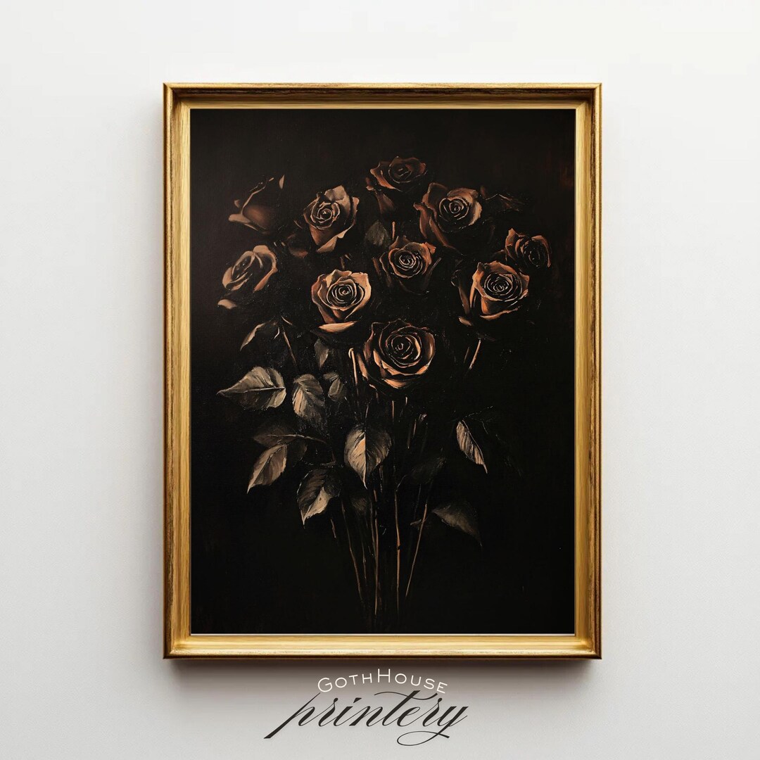 PRINTABLE Dark Flower Painting | Gothic Floral Wall Art | Rustic Roses ...