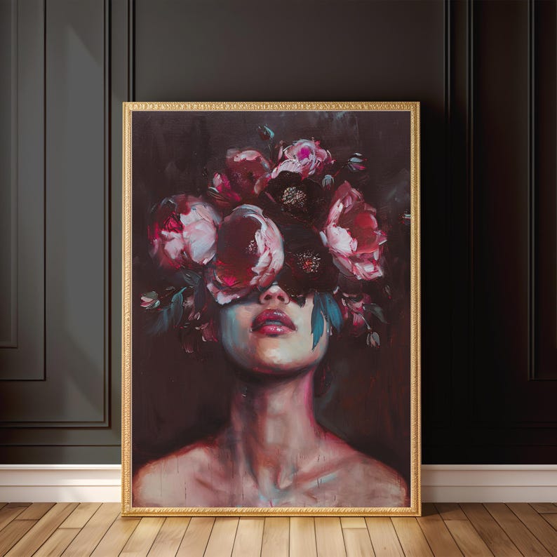 PRINTABLE Bold Floral Portrait Art | Moody Feminine Wall Decor | Dark ...
