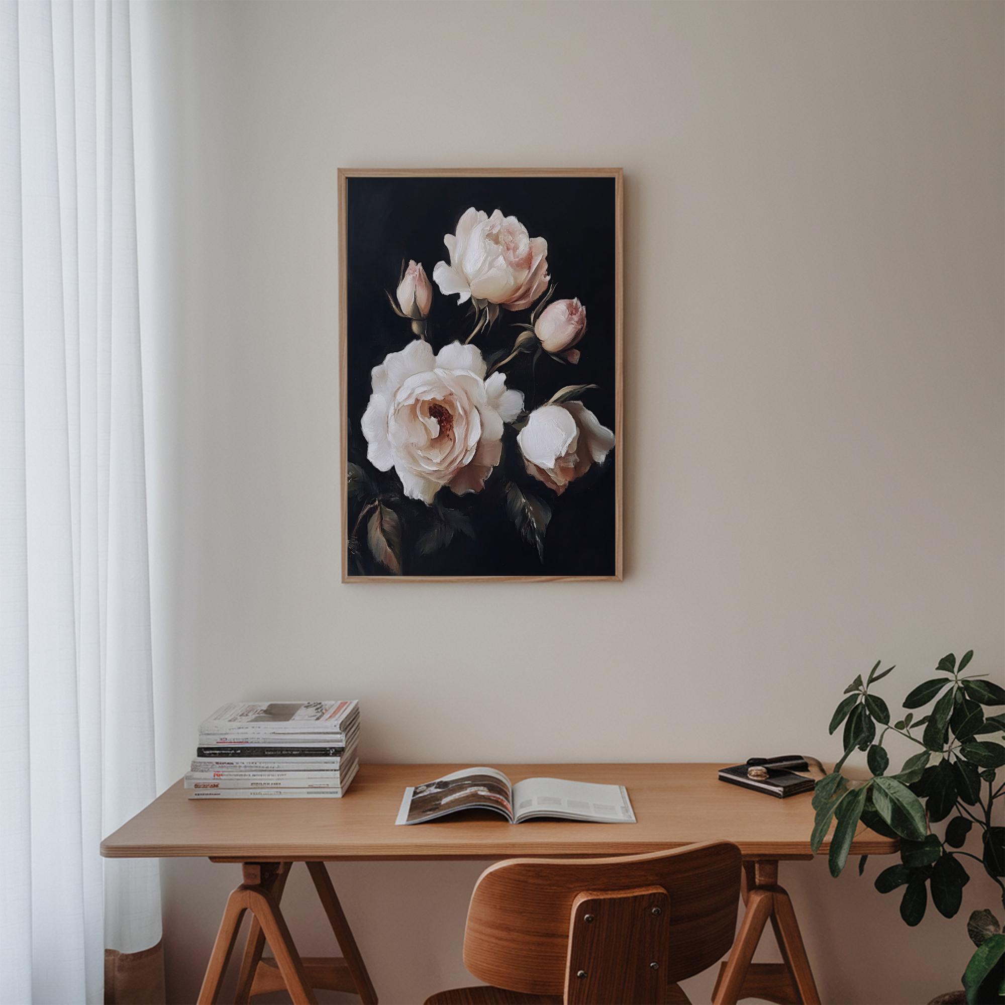 PRINTABLE Moody Floral Wall Art | White Roses Art Print | Dark ...