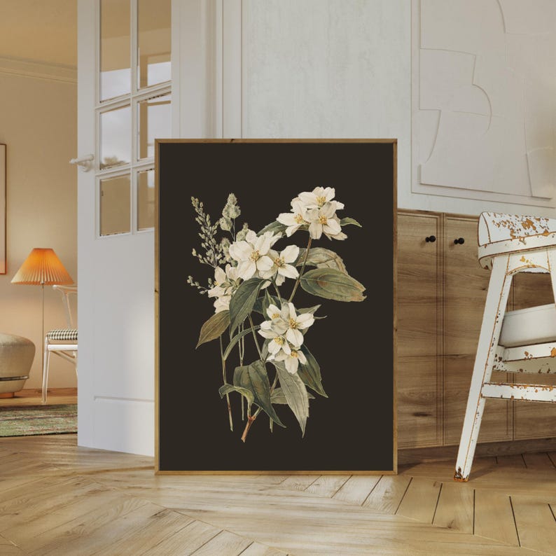 PRINTABLE White Jasmine Wall Art | Vintage Flower Painting | Moody ...