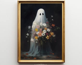 Romantic Ghost Painting | Spooky Floral Wall Decor | Gothic Cottagecore | Halloween Printable | Whimsigoth Ghost Decor | Haunted Wall Art