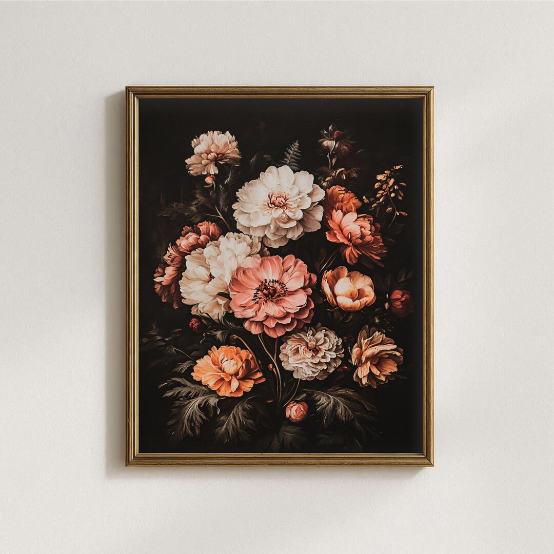 PRINTABLE Dark Floral Bouquet Print – Moody Peony & Rose Wall Art ...