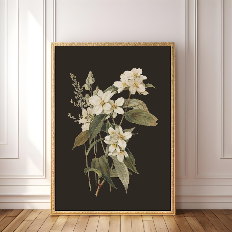 PRINTABLE White Jasmine Wall Art | Vintage Flower Painting | Moody ...