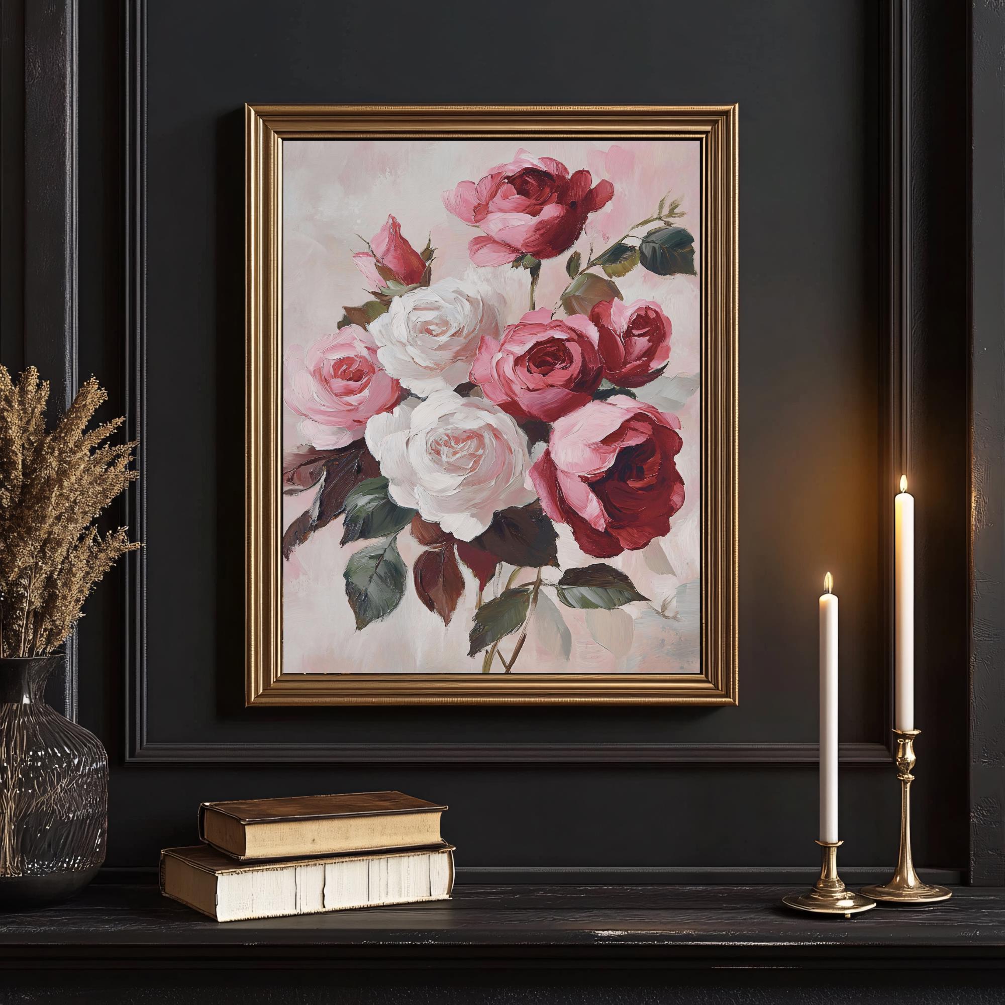 PRINTABLE Blush & Burgundy Rose Digital Print | Romantic Flower Wall ...