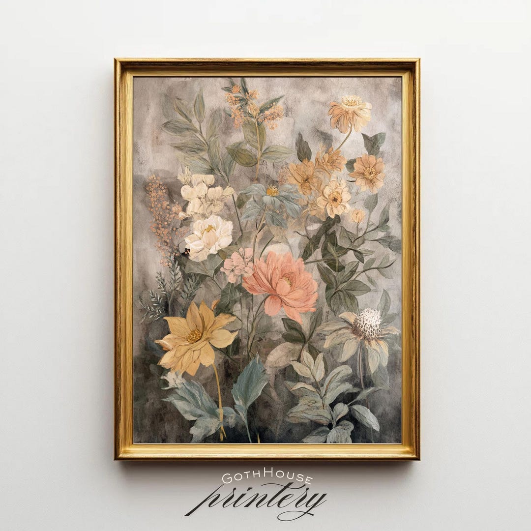 PRINTABLE Vintage Floral Wall Art – Moody Botanical Print, Earth Tones ...