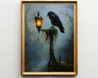 PRINTABLE Gothic Raven Painting | Haunting Crow Print | Dark Academia Decor | Gothic Wall Art | Halloween Wall Decor | Spooky Rustic Print