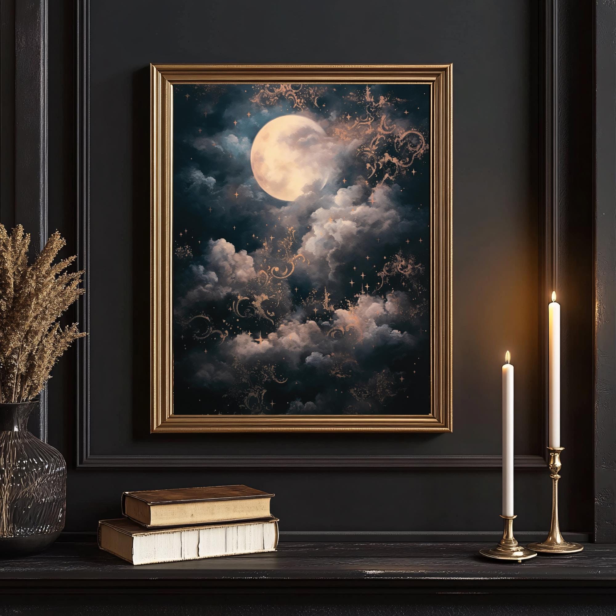 PRINTABLE Crescent Moon Wall Art – Mystical Cloudy Night Sky Digital ...