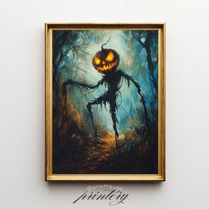 Pumpkin Head Painting | Jack O’Lantern Digital Art | PRINTABLE Halloween Wall Art | Gothic Horror Decor | Macabre Print | Spooky Forest Art