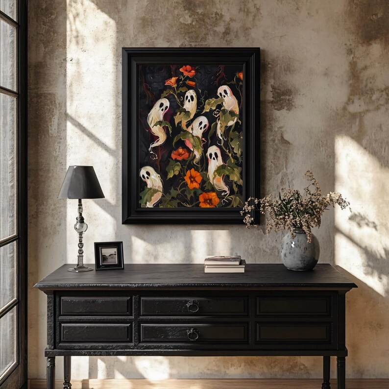 PRINTABLE Ghost Flower Wall Art | Halloween Decor | Gothic Floral Print ...